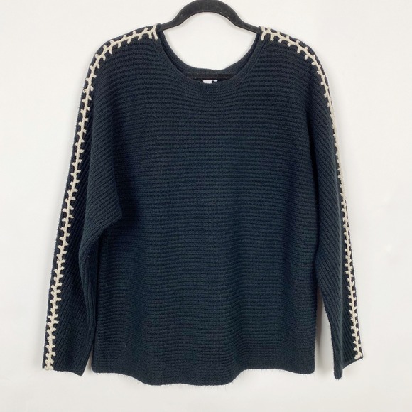 J. Jill Sweaters - J.Jill Pure Jill Whipstitch Ribbed Pullover‎ Sweater Womens Large Black